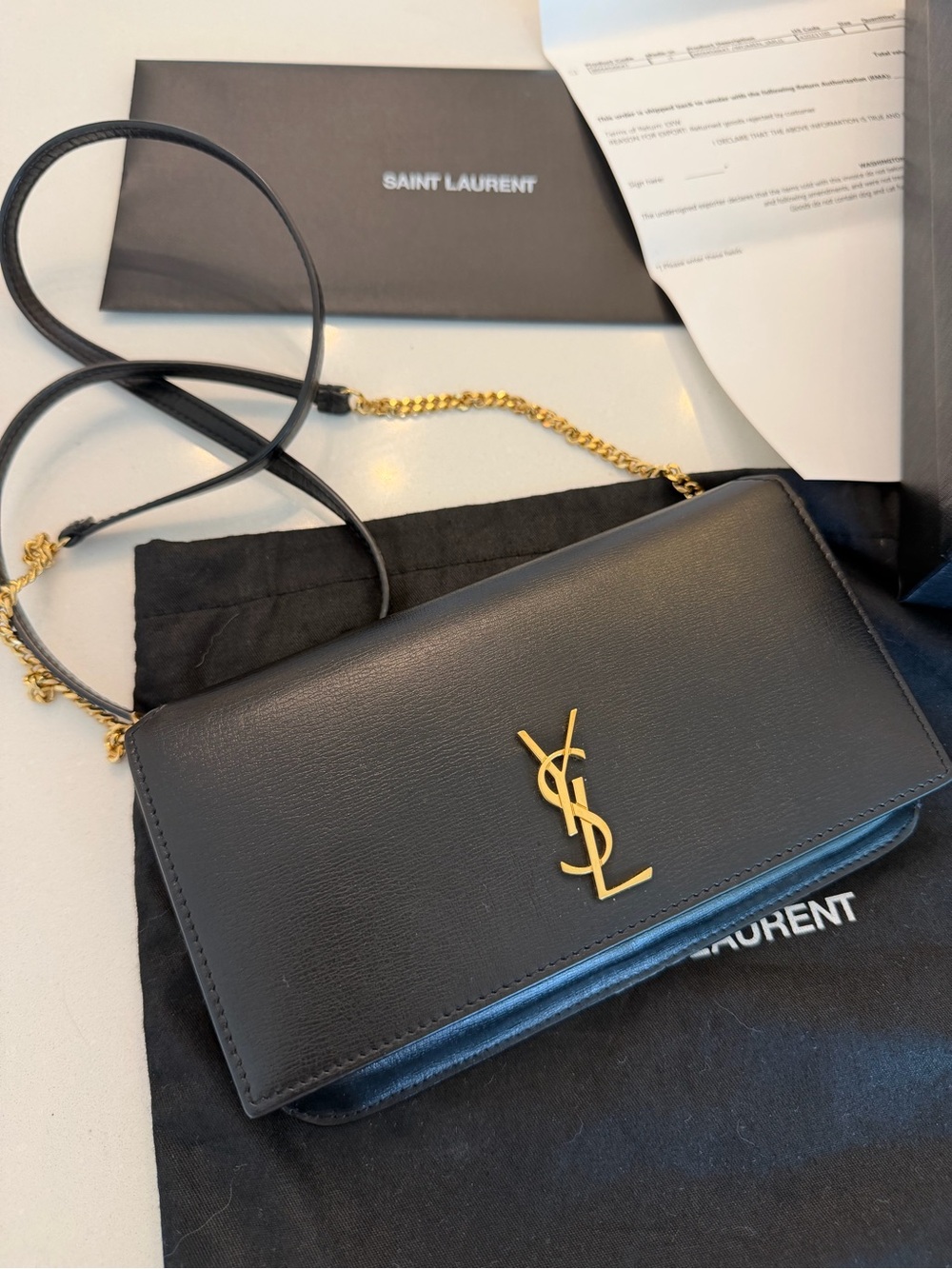 Saint Laurent Black Leather Crossbody with Gold YSL Logo